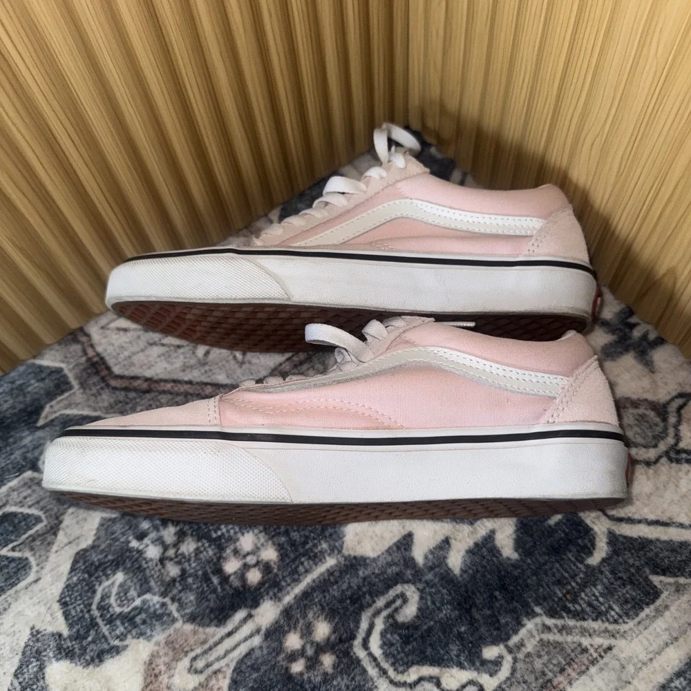VANS Old Skool Pink White Canvas Low Top Lace-Up Rubber Sole Mens 6 Womens 7.5